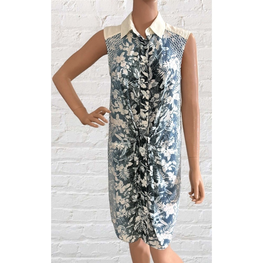 Alexander Wang Dress Womens 4 Blue Cream Floral Honeycomb Silk Sleeveless